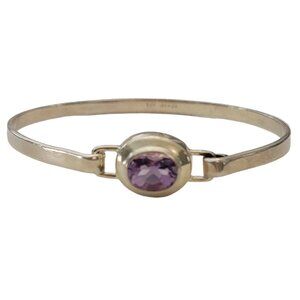 Roma Sterling Silver Amethyst Latch Closure Bangle Bracelet 7" Long, Signed E871